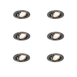 Set of 6 Modern Recessed Spotlights Gunmetal GU10 50mm Round Tiltable - Cisco