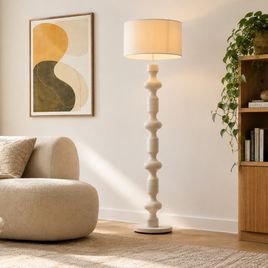 Lampadaire rétro beige avec abat-jour en tissu 160 cm - Captain