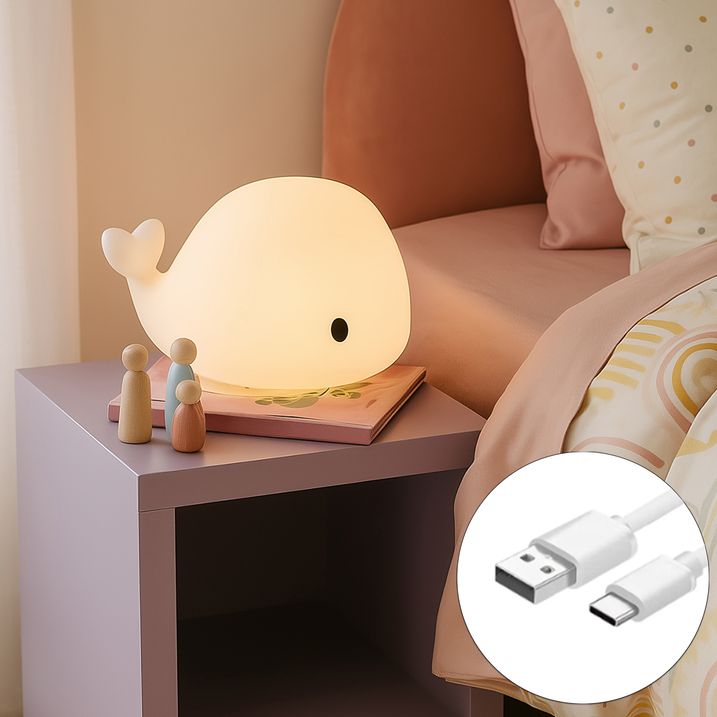 Pöytävalaisin valkoinen 30cm sis. LED himmennettävä IP54 ladattava - Baby Whale
