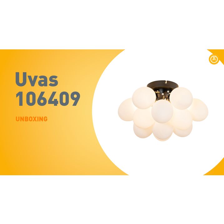 Art deco plafondlamp zwart met opaal glas 3-lichts - Uvas