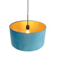 Pendelleuchte-mit-Samt-Schirm-blau-mit-Gold-50-cm---Combi