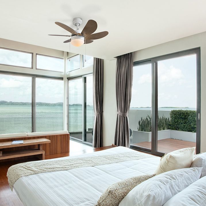 Stropní ventilátor bílý s potiskem dřeva 80 cm s tahovým spínačem - Fresh