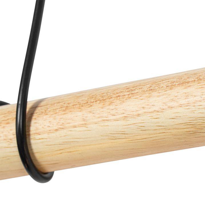 Landelijke hanglamp zwart met hout 3-lichts - Dami Frame