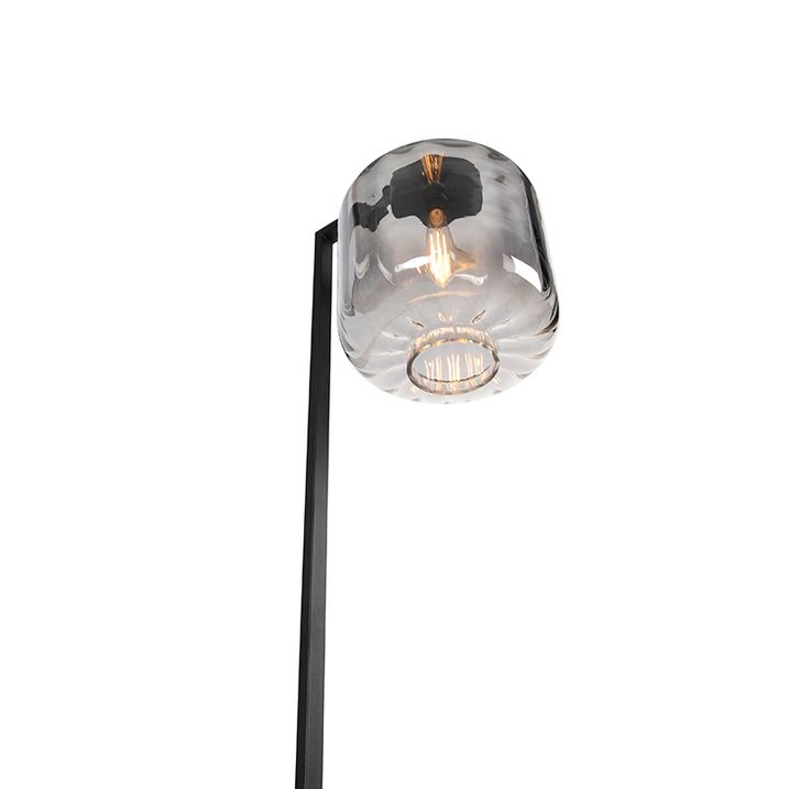 Design Floor Lamp Black with Smoke Glass - Qara Down