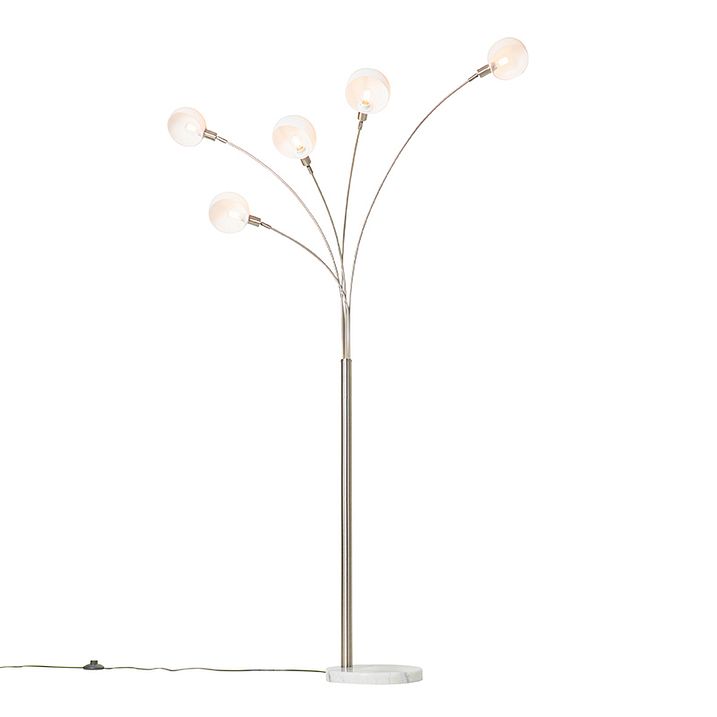 Dizajnová stojaca lampa oceľ s opálovým sklom 5-svetlo - Sixties Marmo