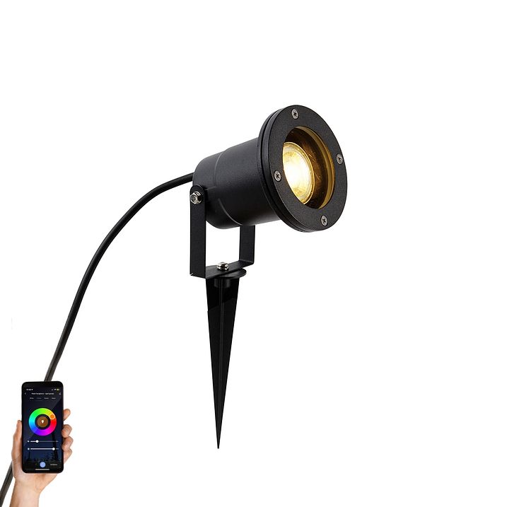 Moderner Smart-Strahler schwarz mit Kabel und Stecker 200cm inkl. WiFi GU10 IP65 - Basic