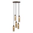 Suspension-Chic-d'Hôtel-Bronze-Foncé-avec-Verre-Ambré-5-Lumières---Stavelot