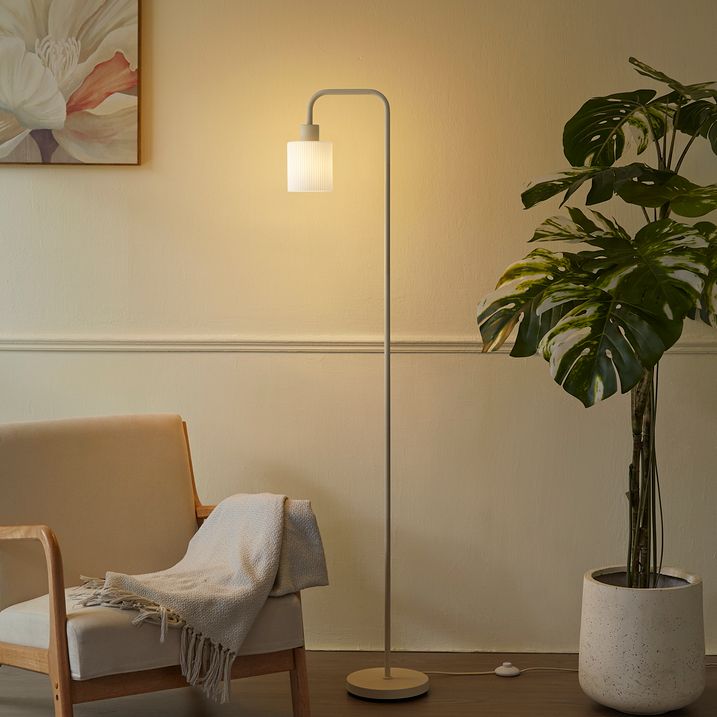 Scandinavische vloerlamp beige met wit glas - Wisp