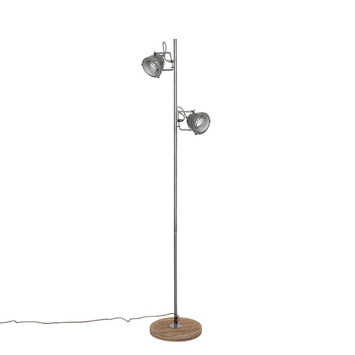 Lampadaire industriel en acier et bois 2 lumières - Emado