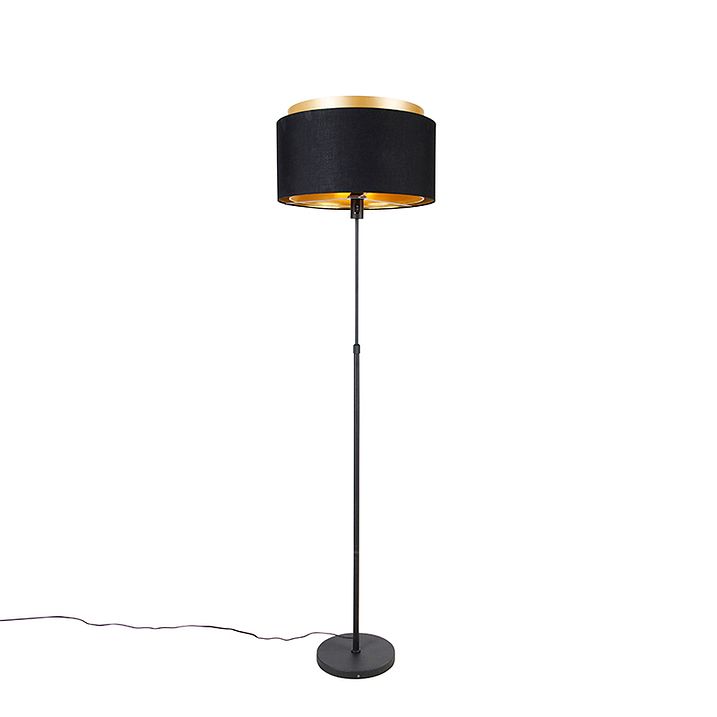 Lampada da terra moderna nera con doppio paralume dorato - Parte