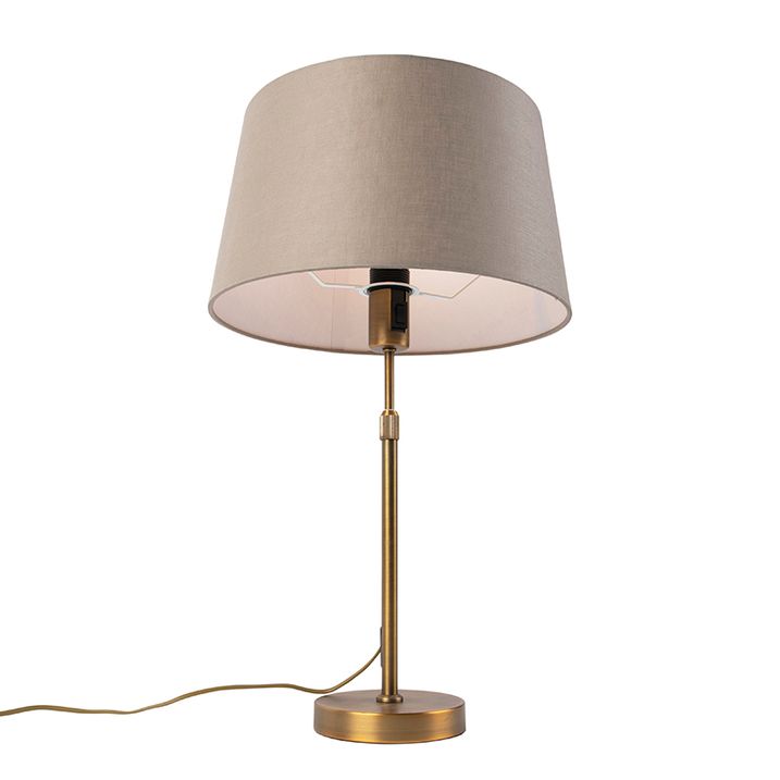 Stolná lampa bronzová s tienidlom z ľanu taupe 35 cm - Parte