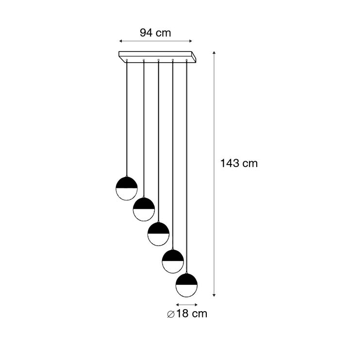 Candeeiro de suspensão industrial bronze com madeira 5 luzes - Haicha