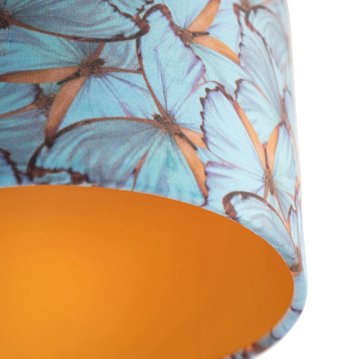 Stropní lampa s sametovým stínítkem s motýly a zlatem 25 cm - Combi černá