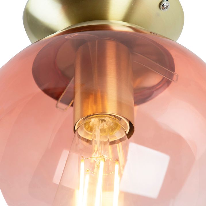 Art Deco taklampa mässing med rosa glas - Pallon