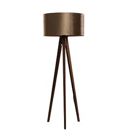 Lámpara de pie trípode madera nogal con pantalla terciopelo bronce 50cm - Tripod Classic