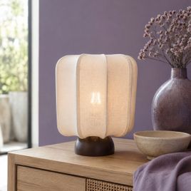 Japandi bordlampe mørk bronze med beige skærm - Nori