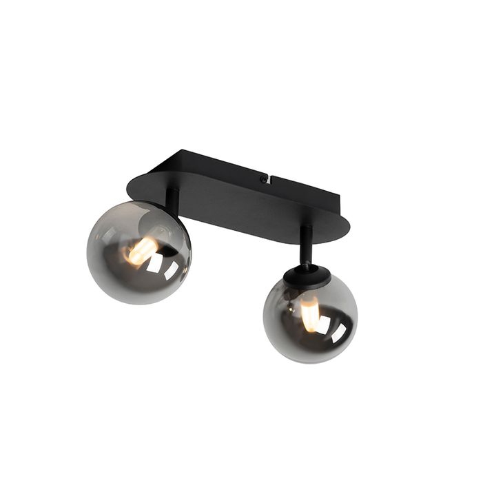 Foco moderno negro con cristal ahumado 2-luces - Athens