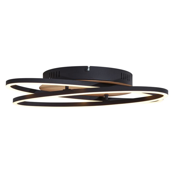 Lampa sufitowa czarna z drewnem orzechowym z LED z 3-stopniową regulacją jasności 2-źródła światła - Kane