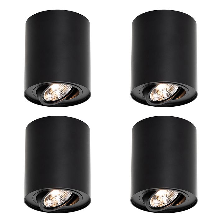 Set of 4 Modern Ceiling Spotlights Black Adjustable AR70 - Rondoo Up