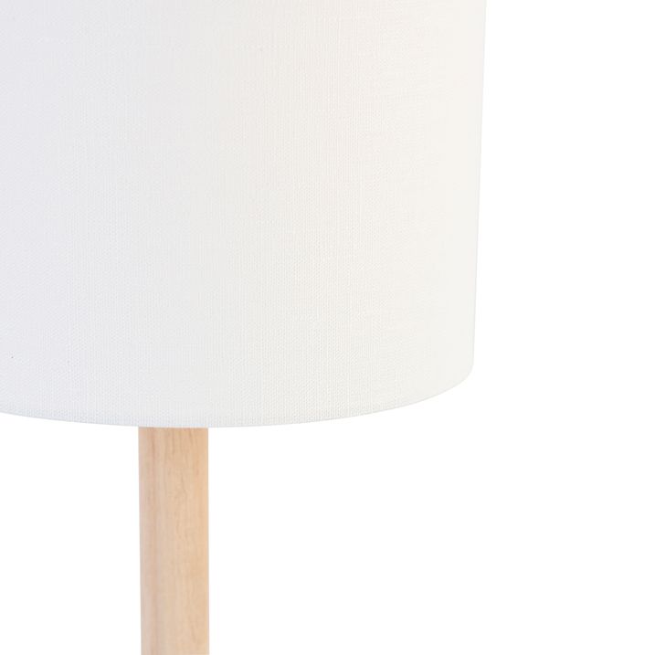 Rustikální stolní lampa dřevěná s bílým stínítkem - Mels