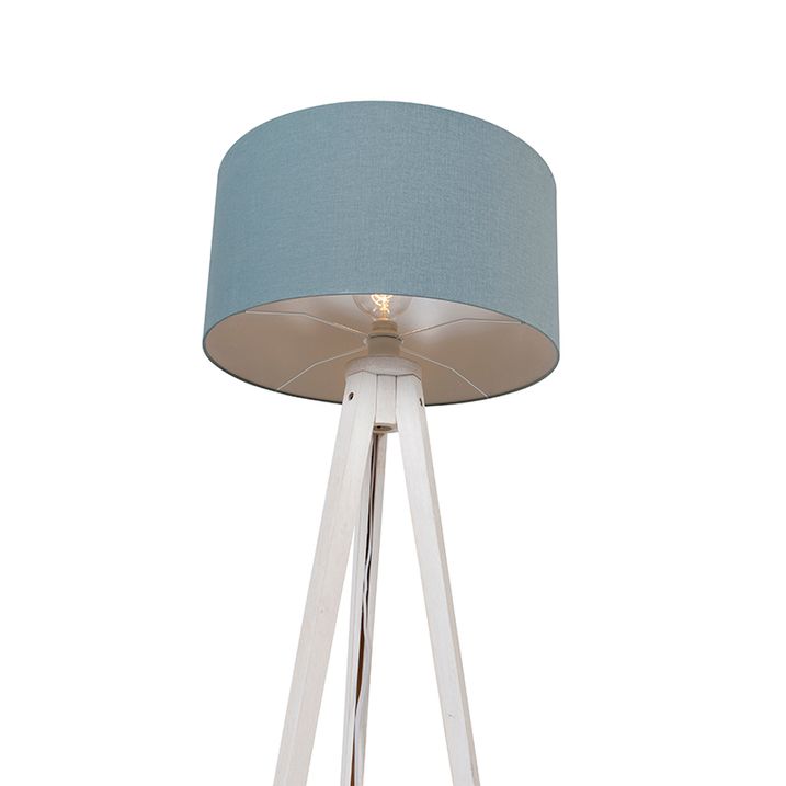 Stojací lampa stojan bílá s světle modrým stínítkem 50 cm - Tripod Classic