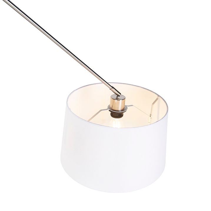 Hängeleuchte Stahl mit weissem Leinen-Schirm 35 cm - Blitz