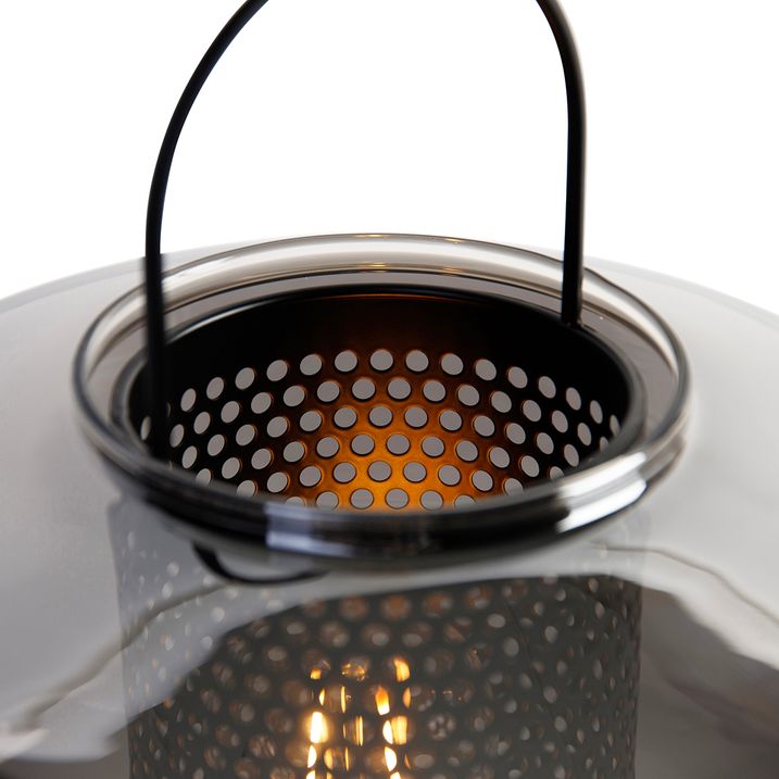 Candeeiro de mesa Art Deco preto com vidro fumê 30 cm - Kevin