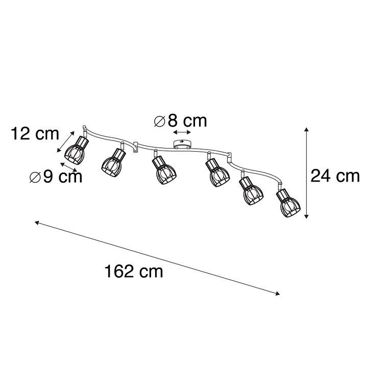 Faretto da soffitto moderno nero 145 cm 6 luci - Botu