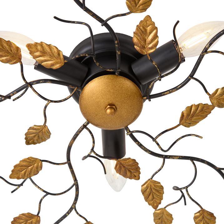 Vintage Ceiling Light Black with Gold 50 cm 3-Light - Foglie