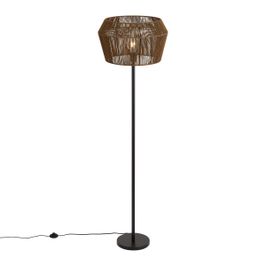 Golvlampa-svart-med-skärm-i-brunt-pappersrep-50/50/30---Simplo