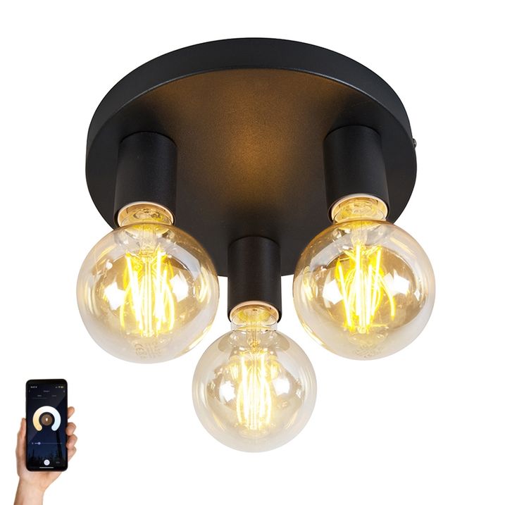 Plafoniera moderna smart nera con 3 WiFi G95 - Facil