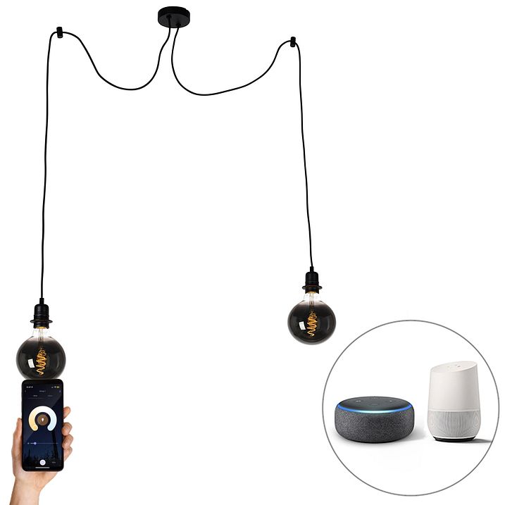 Lámpara colgante inteligente negra con 2 Wifi G125 - Cava