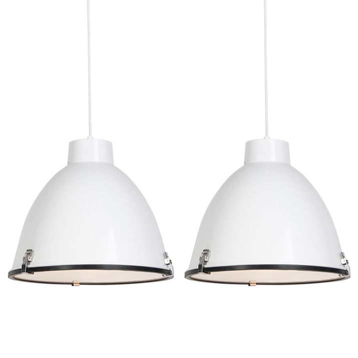 Sada 2 priemyselných závesných svietidiel bielych 38 cm stmievateľných - Anteros