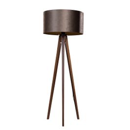 Klasiska-trīskāja-stāvlampa-no-riekstkoka-ar-brūnu-samta-abažūru-50-cm---Tripod-Classic