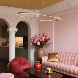 Design hanglamp messing 120cm incl. LED 3-staps dimbaar - Ovallo