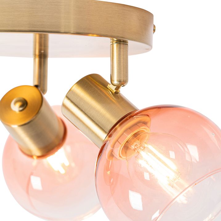 Plafonska lampa u stilu Art Deco zlatne boje sa ružičastim staklom 3-svetla - Vidro