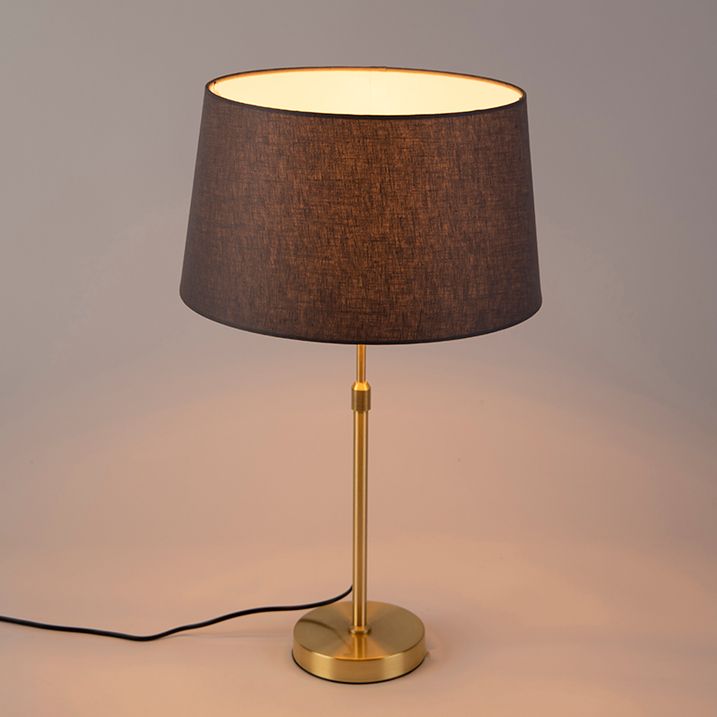 Stolní lampa zlatá/mosazná s šedým lněným stínítkem 35 cm - Parte