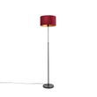 Gulvlampe-sort-med-rød-fløyelslampeskjerm-med-gull-35-cm---Parte