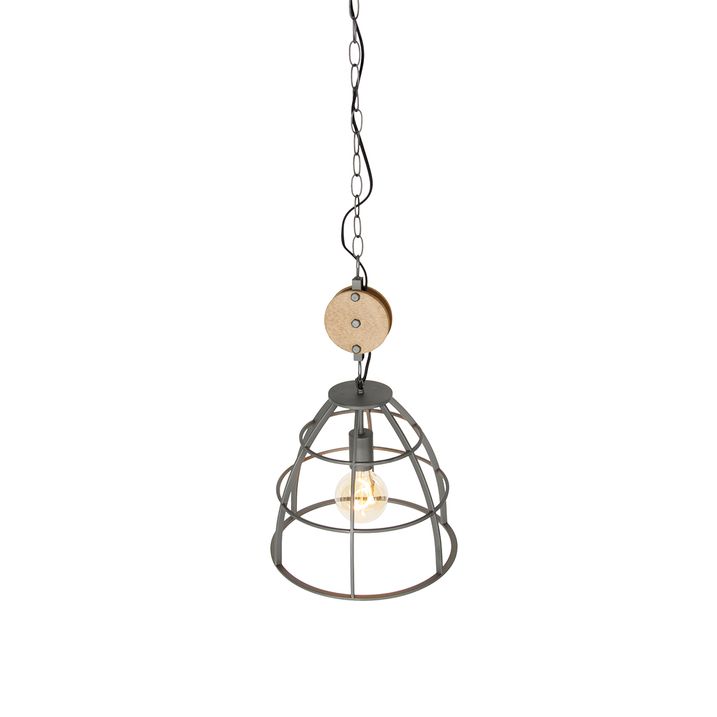 Industrielle Pendelleuchte Dunkelgrau mit Holz 34 cm - Arthur