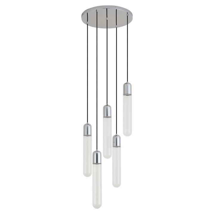 Suspension design chromée avec verre nervuré 5 lumières - Walcott