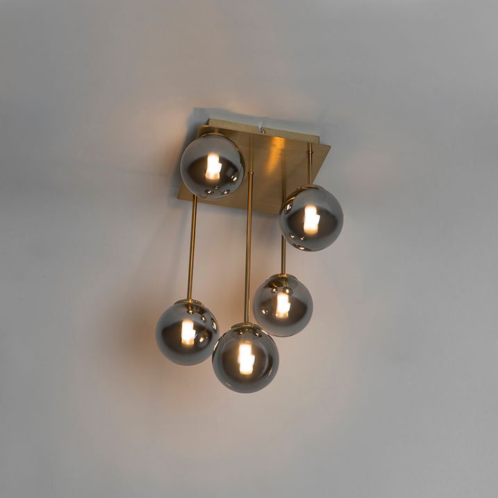 Plafoniera moderna aurie cu 5 lumini cu sticla fumurie - Atena