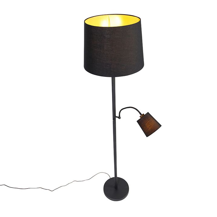Lampadaire classique noir avec or et liseuse - Retro