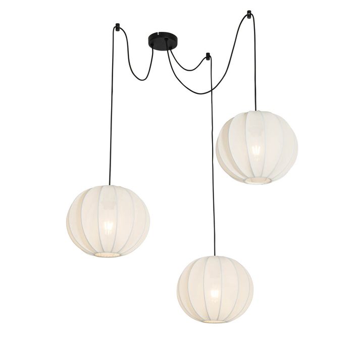 Lampada a sospensione di design bianca in seta 30 cm 3 luci - Plu