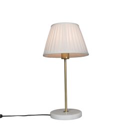 Retro namizna svetilka medenina z plisasto senčilo belo 25 cm - Kaso