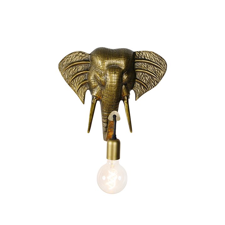 Vintage nástěnná lampa zlatá - Animal Elephant