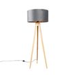 Stojací-lampa-dřevěná-s-šedým-látkovým-stínidlem-50-cm---Tripod-Classic