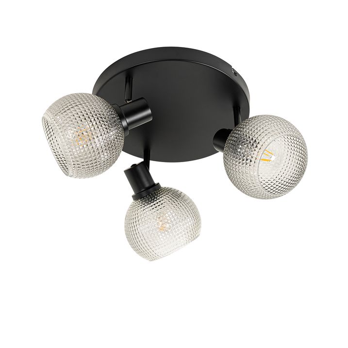 Design-Strahler schwarz mit Rauchglas 3-Licht rund - Chico