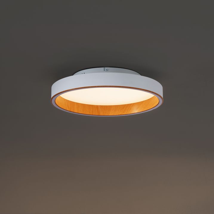 Dizajnerska plafonska lampa bijela sa drvetom 40cm uklj. LED prekidač sa 3 nivoa - Ingo