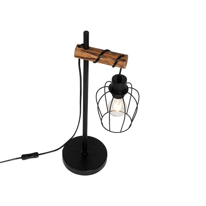 Lampe de table rustique noire avec bois - Stronk