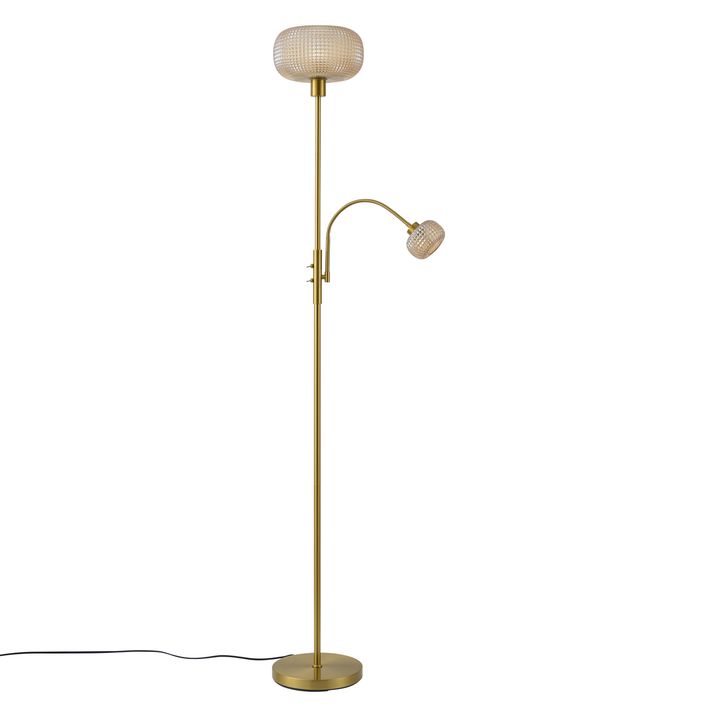 Design-Stehleuchte Messing mit bernsteinfarbenem Glas 2-flammig - Brianna